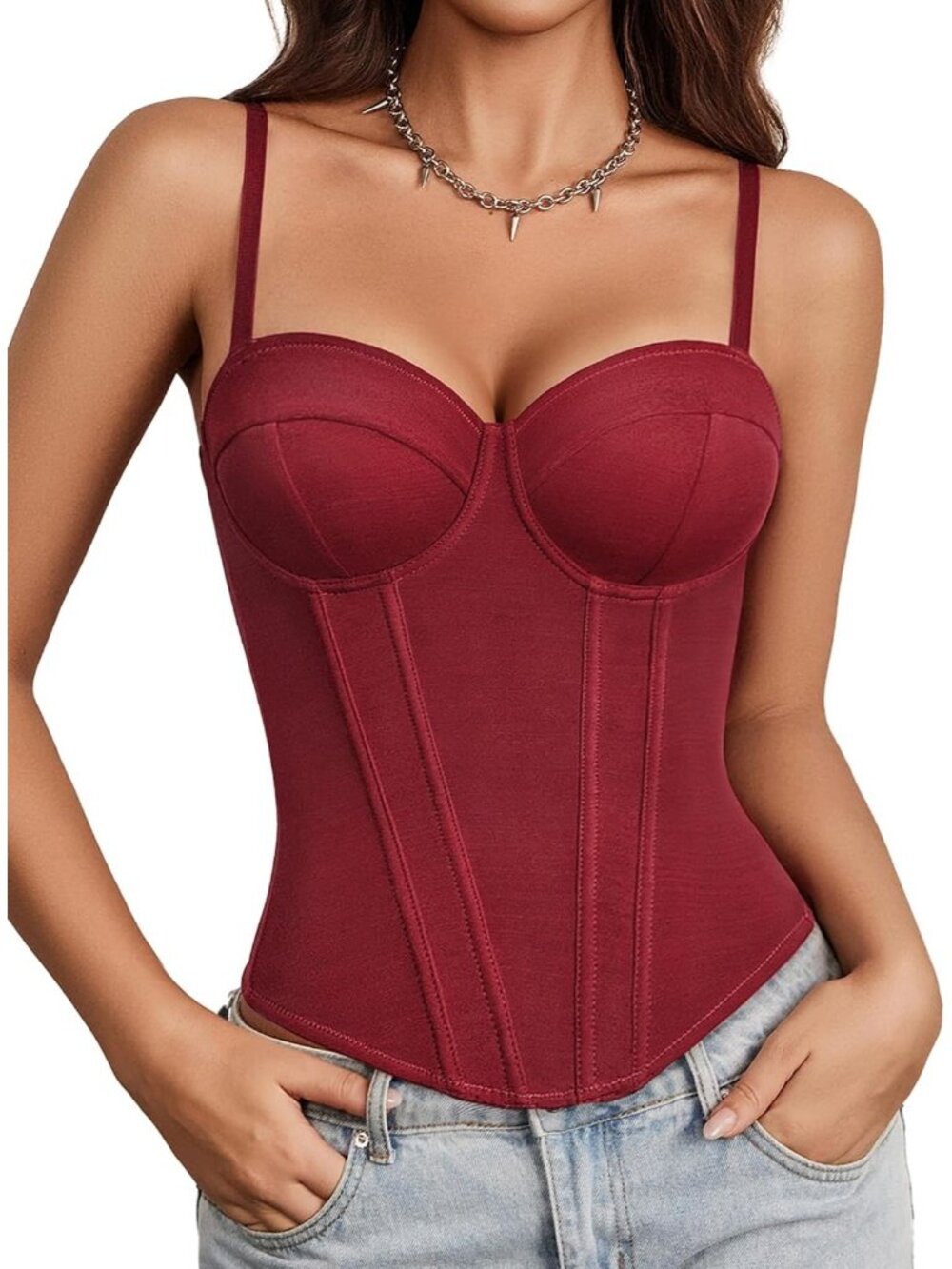 Women's Red Sweetheart Neck Adjustable Straps Underwire Bustier Sexy Corset Top